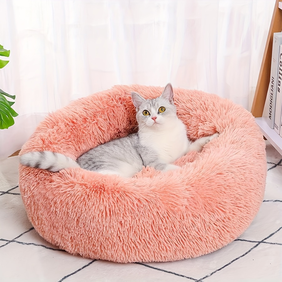a cozy striped plush pet bed for cats and small dogs a warm deep sleep round nest with filling gray color Product details 3