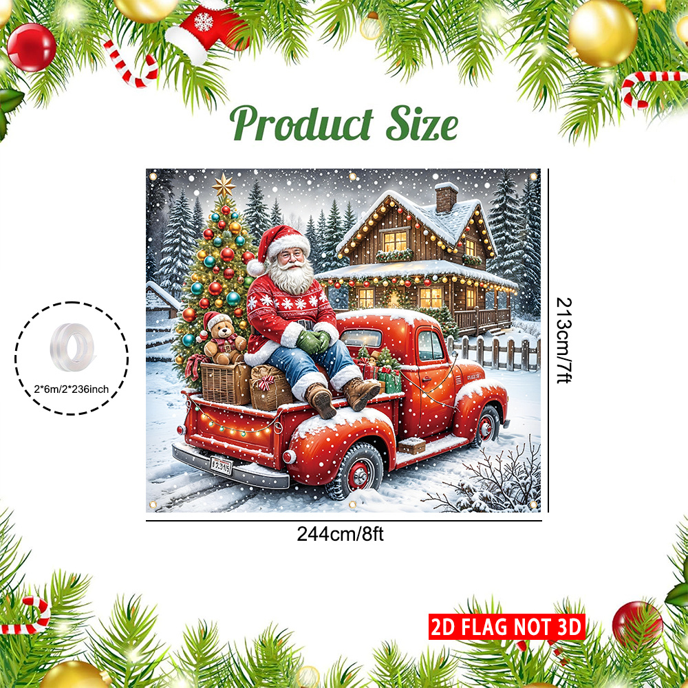 TEMU A 2d Flag, Not 3d, Featuring A Merry Christmas Garage Door Cover, Measuring 8ft By 7ft, Made Of Durable Polyester, With A Design Of Santa Claus