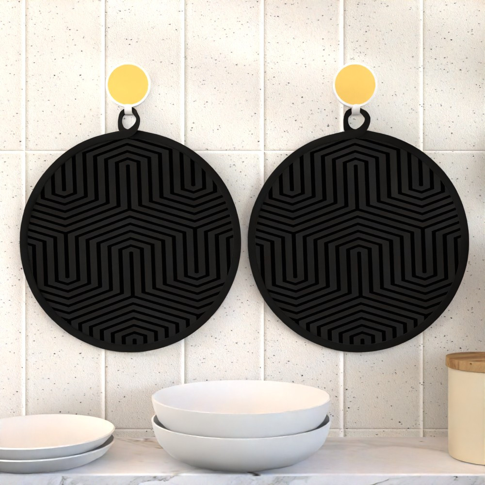 Image of 2pcs Set 8x8 Inch Round Kitchen, Abstract Gray Striped Countertop Protector Mats, Suitable For Camping Picnics, Fruit Platters, And Party Tableware Decoration Gifts