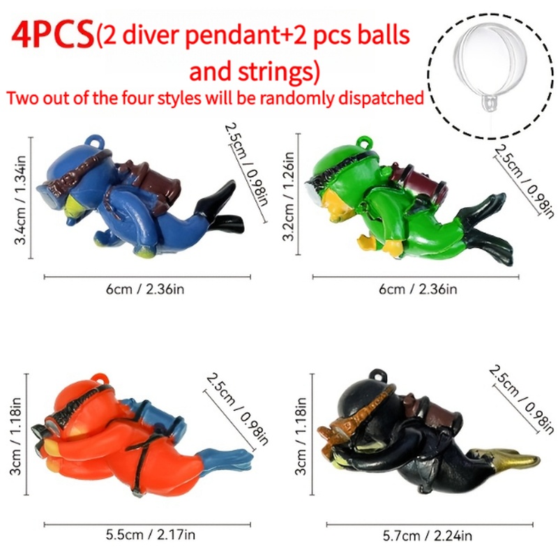 TEMU 4pcs Set: 2pcs Diver Pendant + 2pcs Ball And String. Floating Cute Chubby Diver Aquarium Decoration And Aquarium Supplies. Available In Multiple