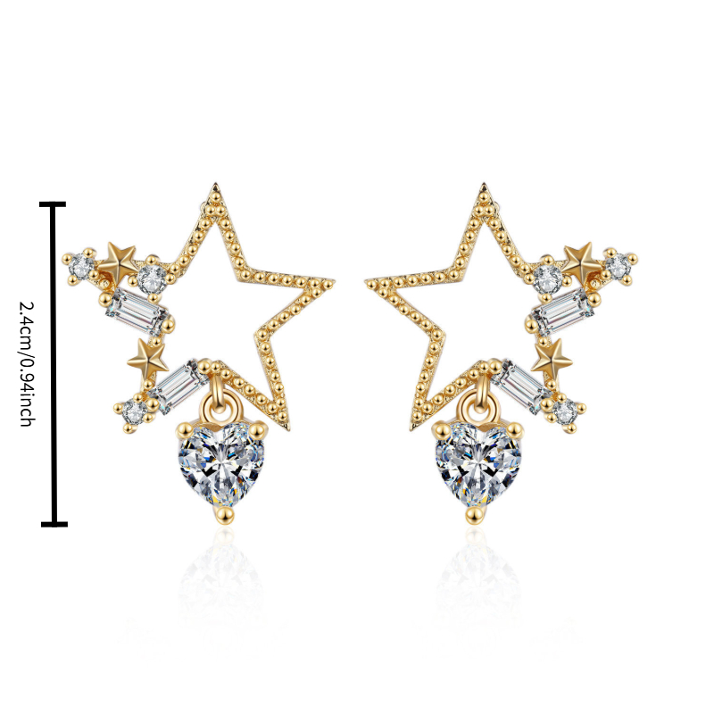 2pcs Ultra-Sparkling Star Zirconia Stud Earrings, Elegant Gift