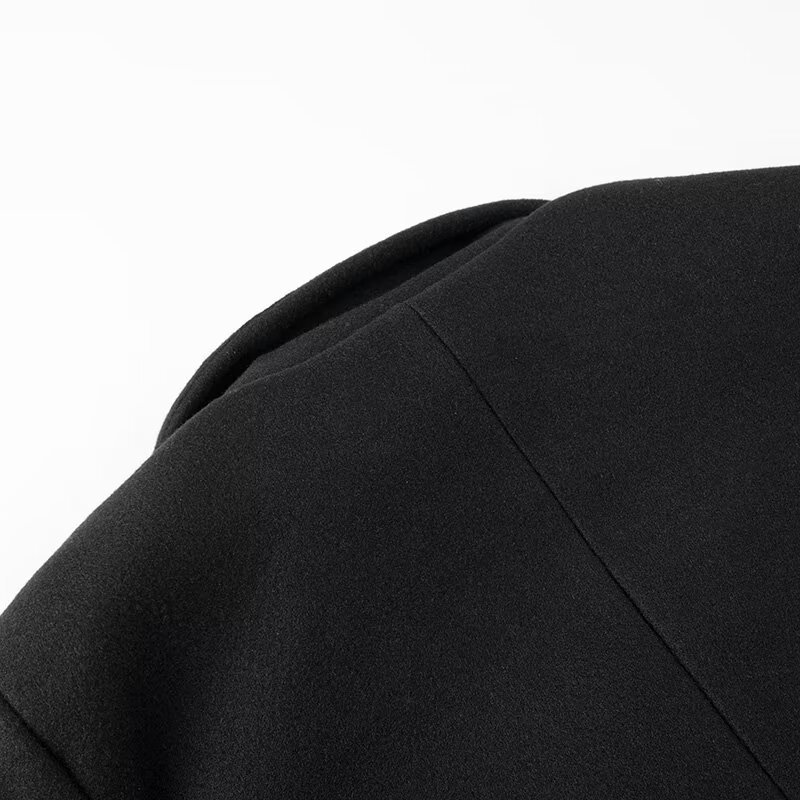 Women'S Fall/Winter Elegant& Retro Black High- neck Double- breasted Bell- sleeve Coat- High- quality Fabric, Waist- cinching Belt Detail, Ideal for Formal Dinners, Business Events& Theatre Outings