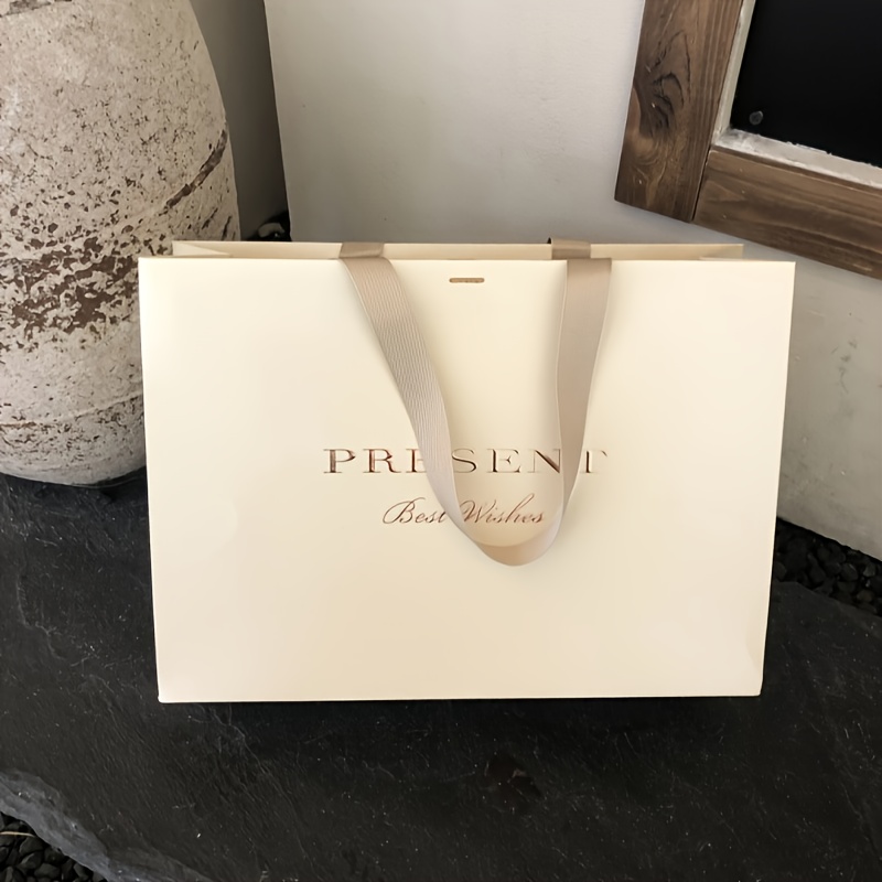 TEMU Custom Minimalist Tote Bag - High-quality Horizontal Paper Gift Bag, Supports Logo And Image Design Customization, Suitable For Store Shopping