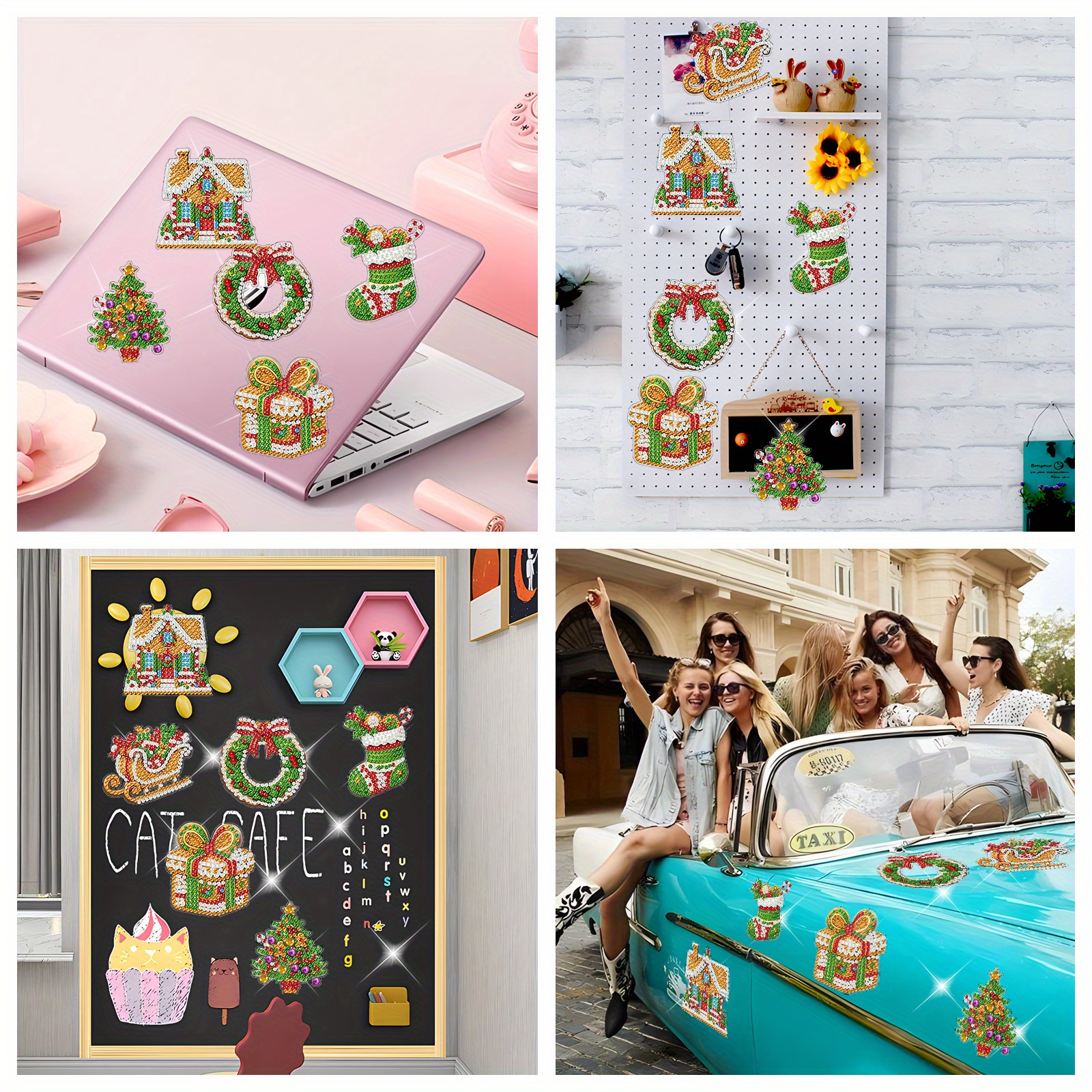 TEMU Lot de 6 aimants de peinture diamant, aimants de peinture diamant 5D sur le thème de Noël, autocollants décoratifs de réfrigérateur colorés et