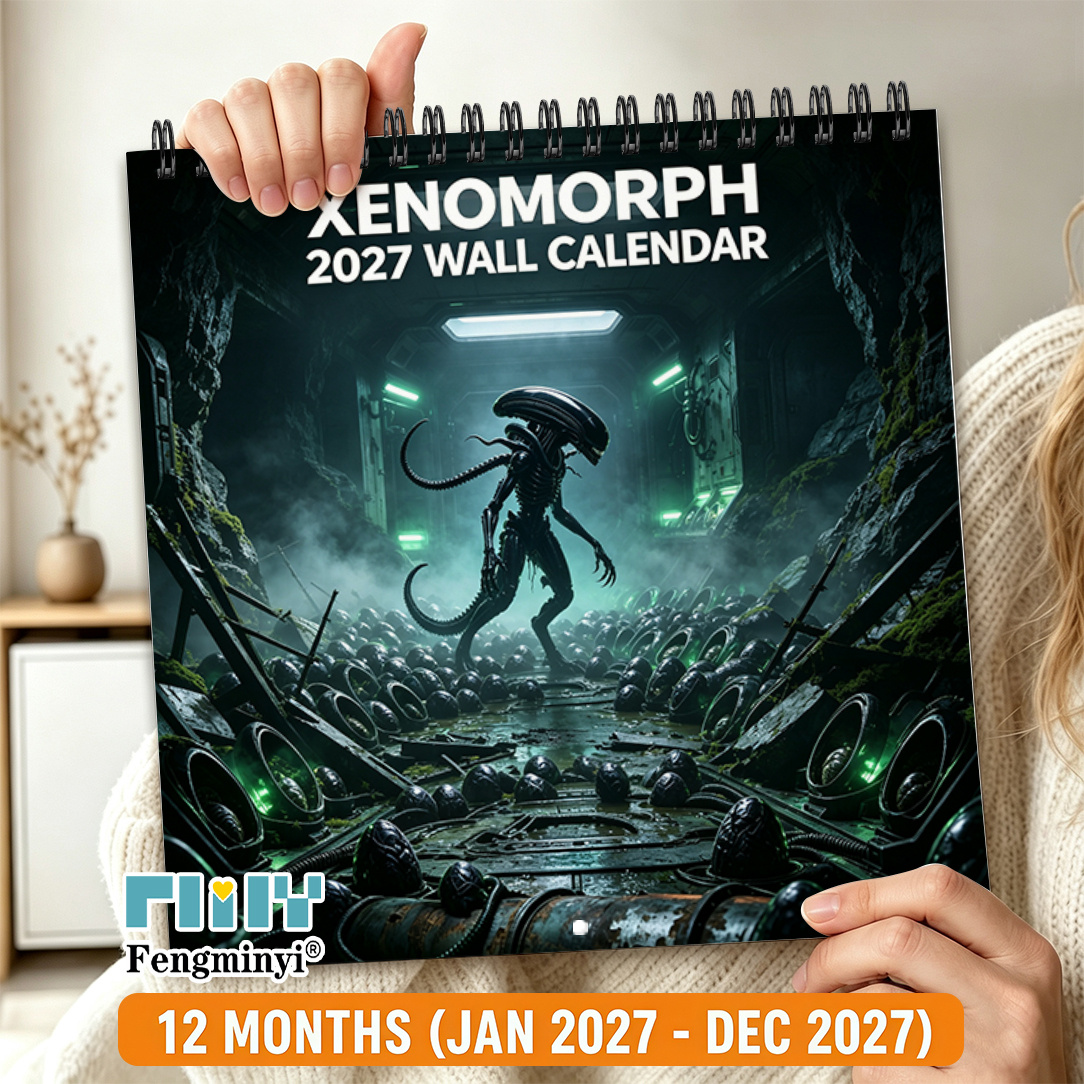 TEMU 2d Flat 2027 Wall Calendar, 1 Book, Square Black Spiral-bound Hanging Style 12-month Monthly Planner, Creature Theme, Large-size Blocks,