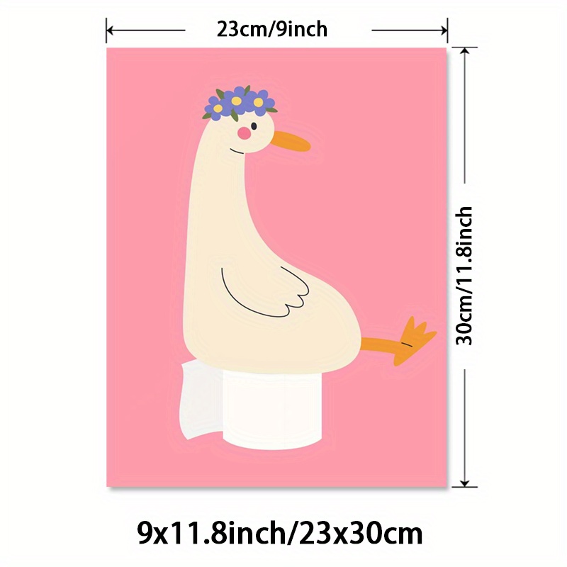 E-shop 1 Stück Ungerahmte Blumenkrone-Enten-Wandkunst – Niedliches Cartoon-Leinwanddruck mit Toilettenpapier-Rollen-Design, Moderne Vertikale