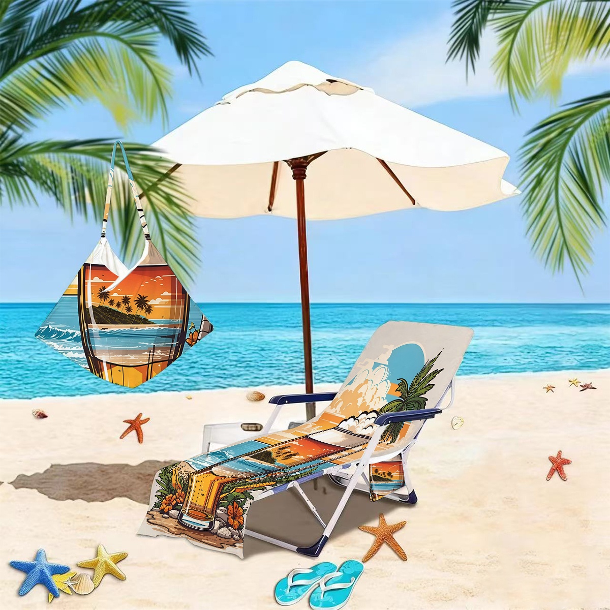 TEMU 1pc Foldable Absorbent Quick-dry Summer Beach Beer Towel Cover, Foldable Into A Body Bag, Side Pocket For Storage, Skin-friendly Material,