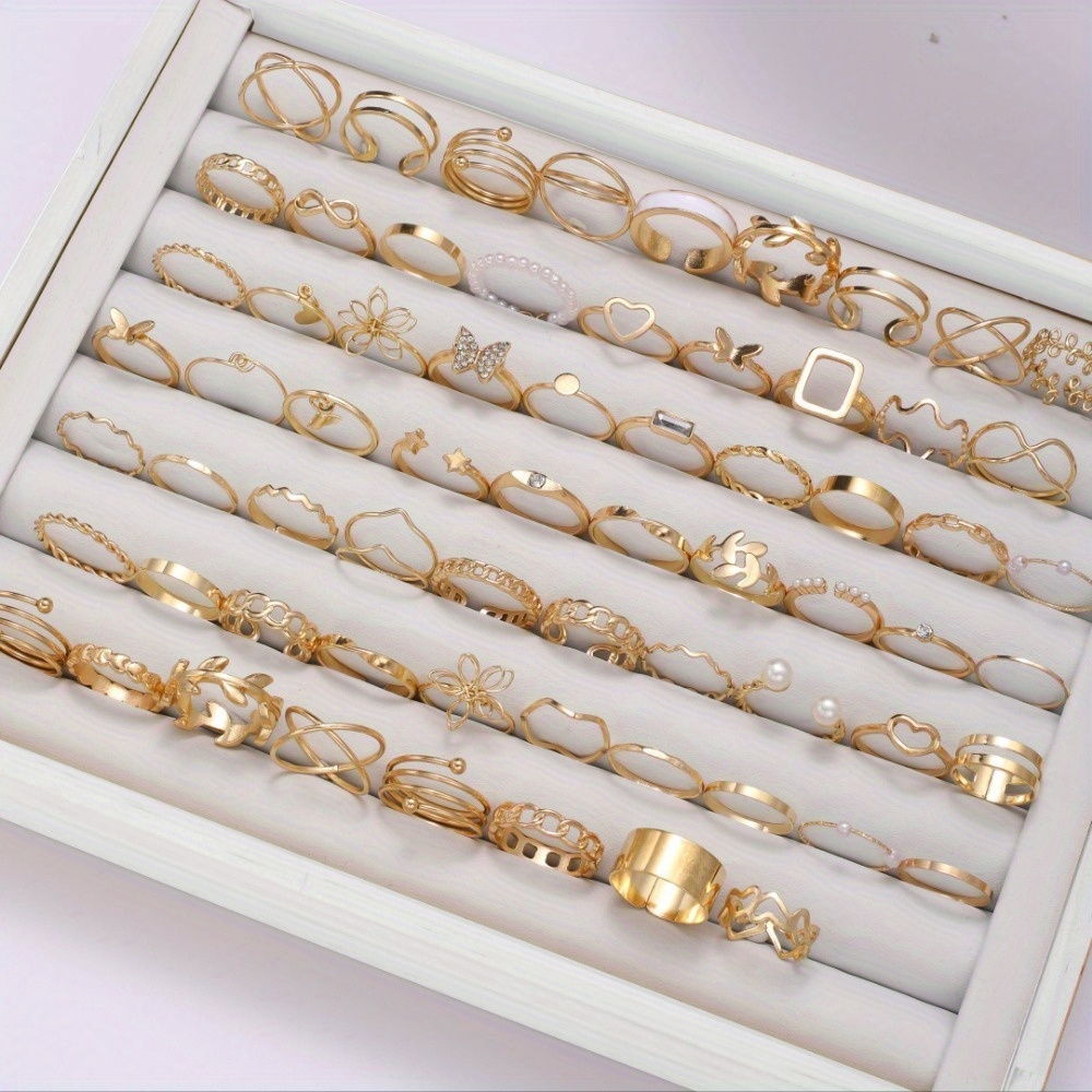 

A Set Of 66 Fashionable And Simple Stacked Golden Multi-piece Rings Suitable For Commuting, Parties, Wearing Accessories, And Giving Gifts On Holidays (without Box).