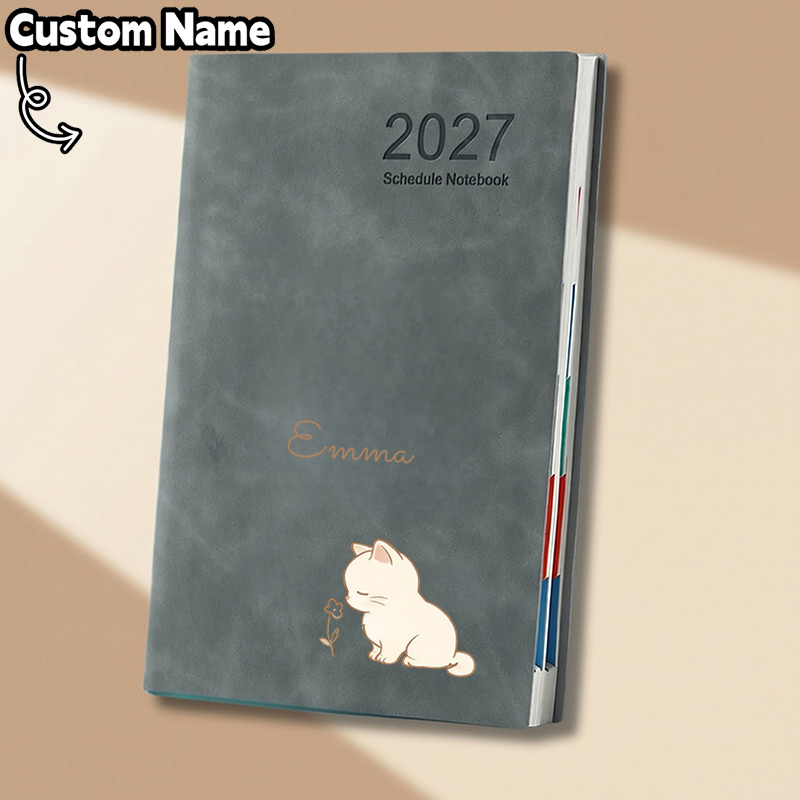 TEMU Cuaderno planificador personalizado 2027, cuaderno de cuero PU con y personalizadas, planificador diario y mensual personalizado con ,