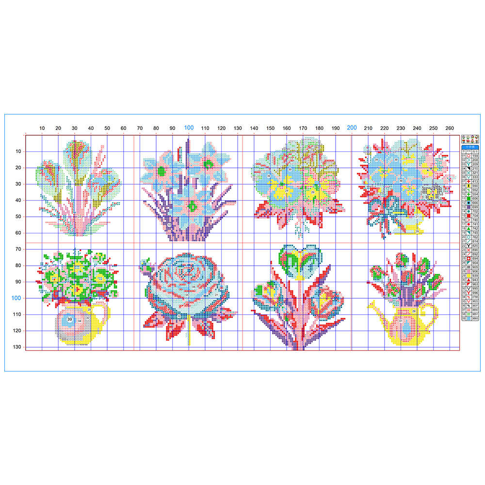 8pcs Cross Stitch Embroidery Flower Pattern Kit