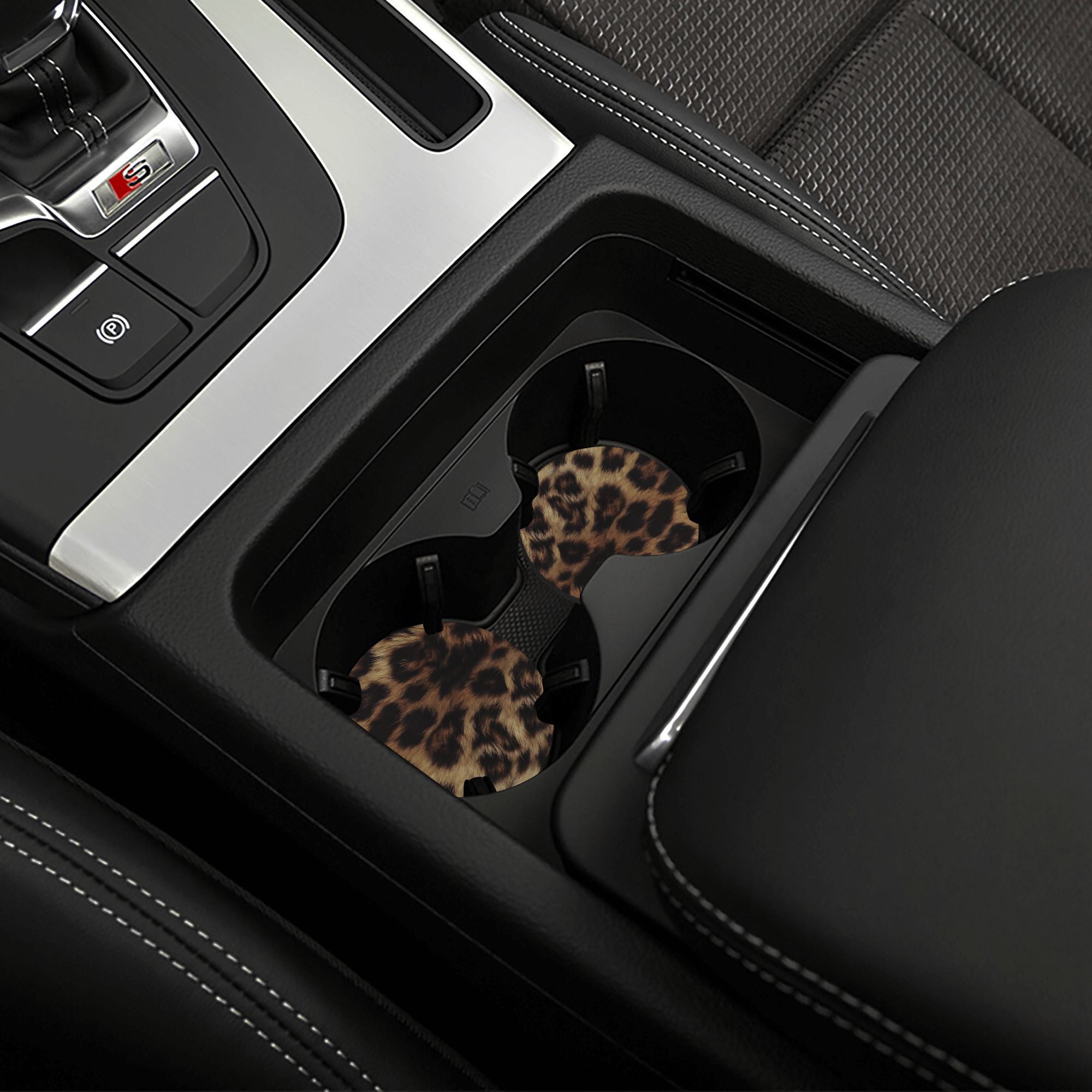 TEMU 2pcs Leopard Print Car Cup Holder Set - Vehicle Drink Coasters, Sturdy Cup Mats | Ideal For Home Kitchen Decor | Car Interior Accessories |