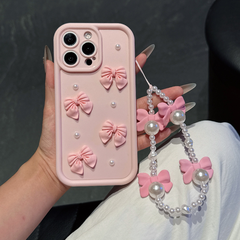 

Pink High Bamboo + Pearl Bracelet Pink System Girl Mobile Phone Case Cute Soft Case Suitable For Apple 11/12/13/14/15/16 Series