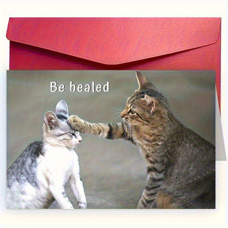 TEMU 1pc Be !fun Recovery Card With Envelope(100* 7.09inch Mm)- Warm Cat And Dog Illustrations, Perfect For Pet Owners, , , Parents, And Daughters-