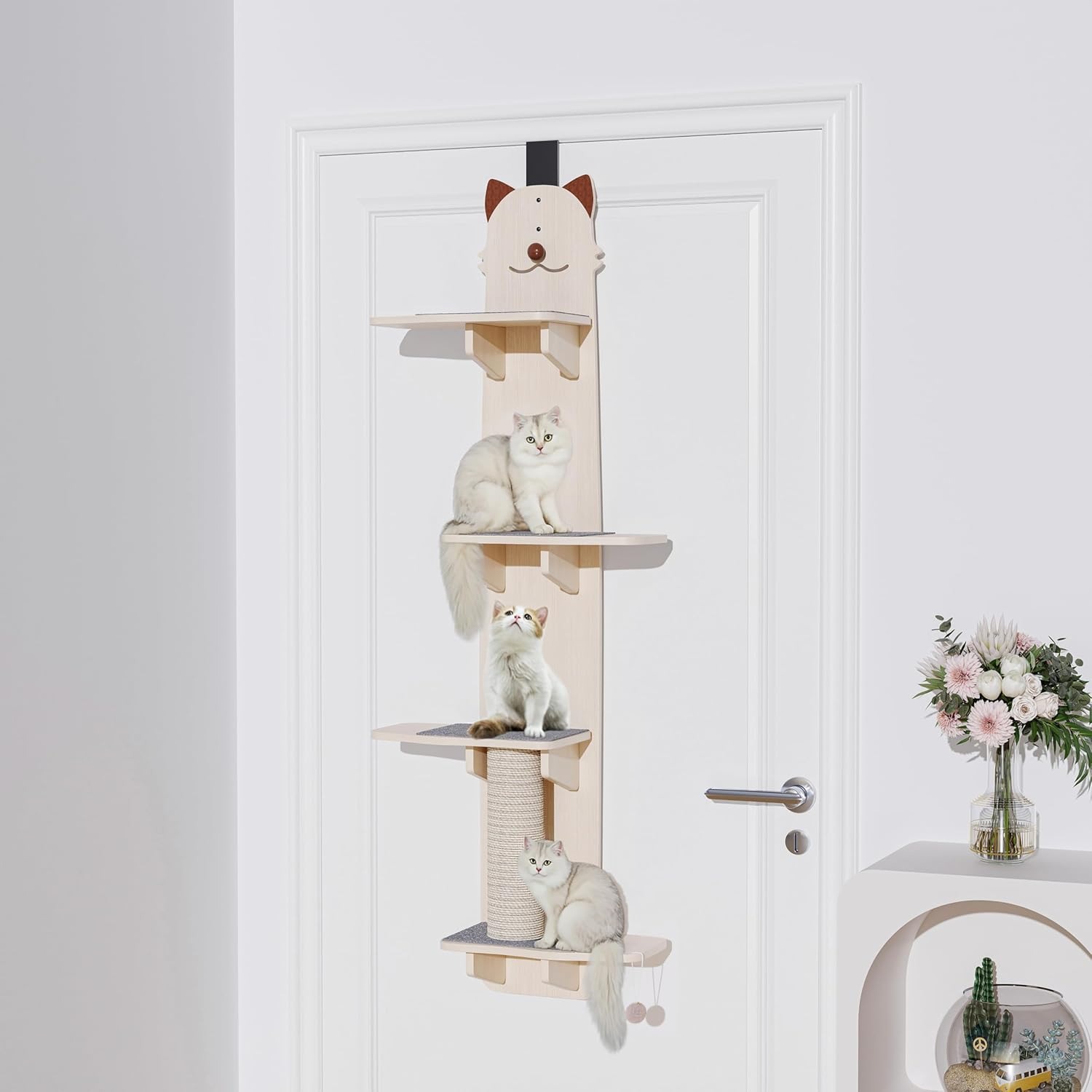 Door Hanging Cat Shelf, 67 Inch Over The Door Cat Tree, Of Jumpable Platforms, With Kitten Scratching Post & , For Kittens Jumping & Playing, Solid Wood Board
