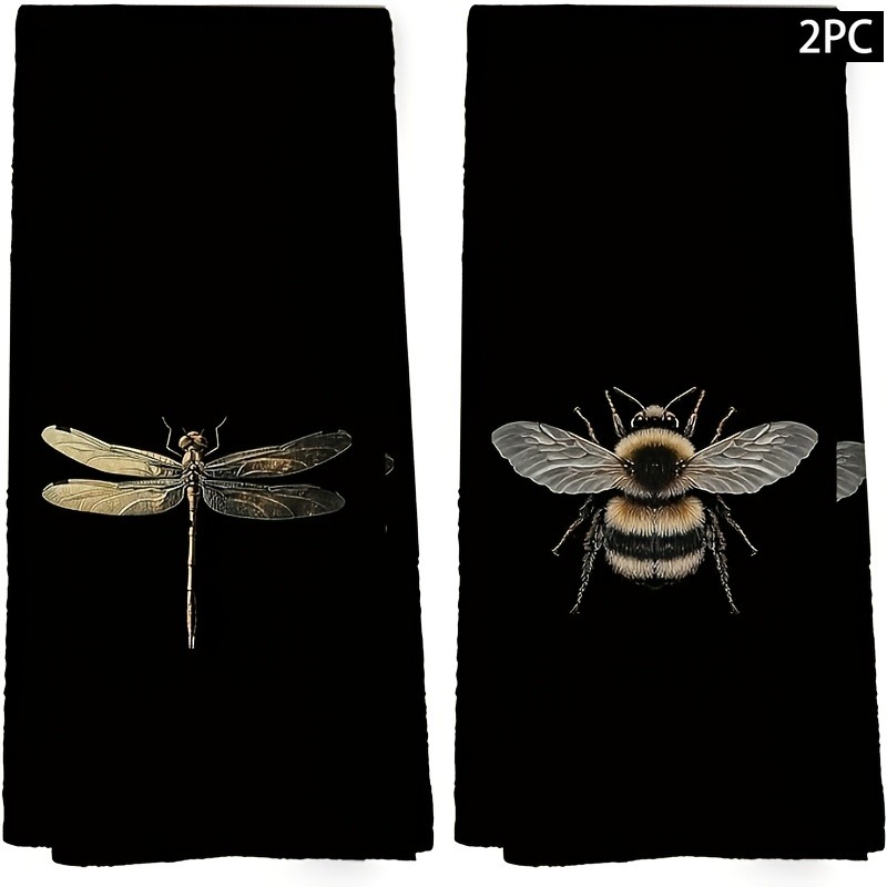 TEMU Cleaning Cloth 2pcs Kitchen Towel Dragonfly , Dark Academic Style Bathroom Dish Cloths, Ntury Kitchen Decor Tea Towel Napkin