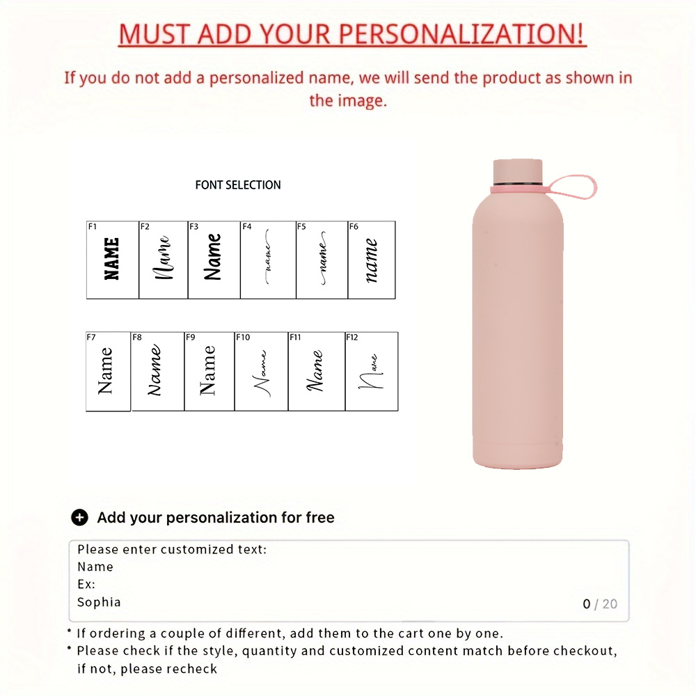 TEMU Custom Stainless Steel Hot Drink Bottle, Personalized Name Water Bottle, Sports Water Bottle, Outdoor Portable Water Bottle, Lidded Name Kettle,