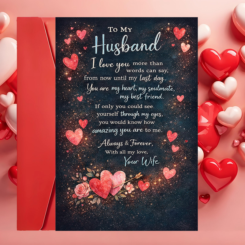 TEMU 1 Greeting Card + 1 Envelope. Card For Husband From Wife Expressing Emotions. Perfect For Anniversaries, Valentine' Day, Or To Your