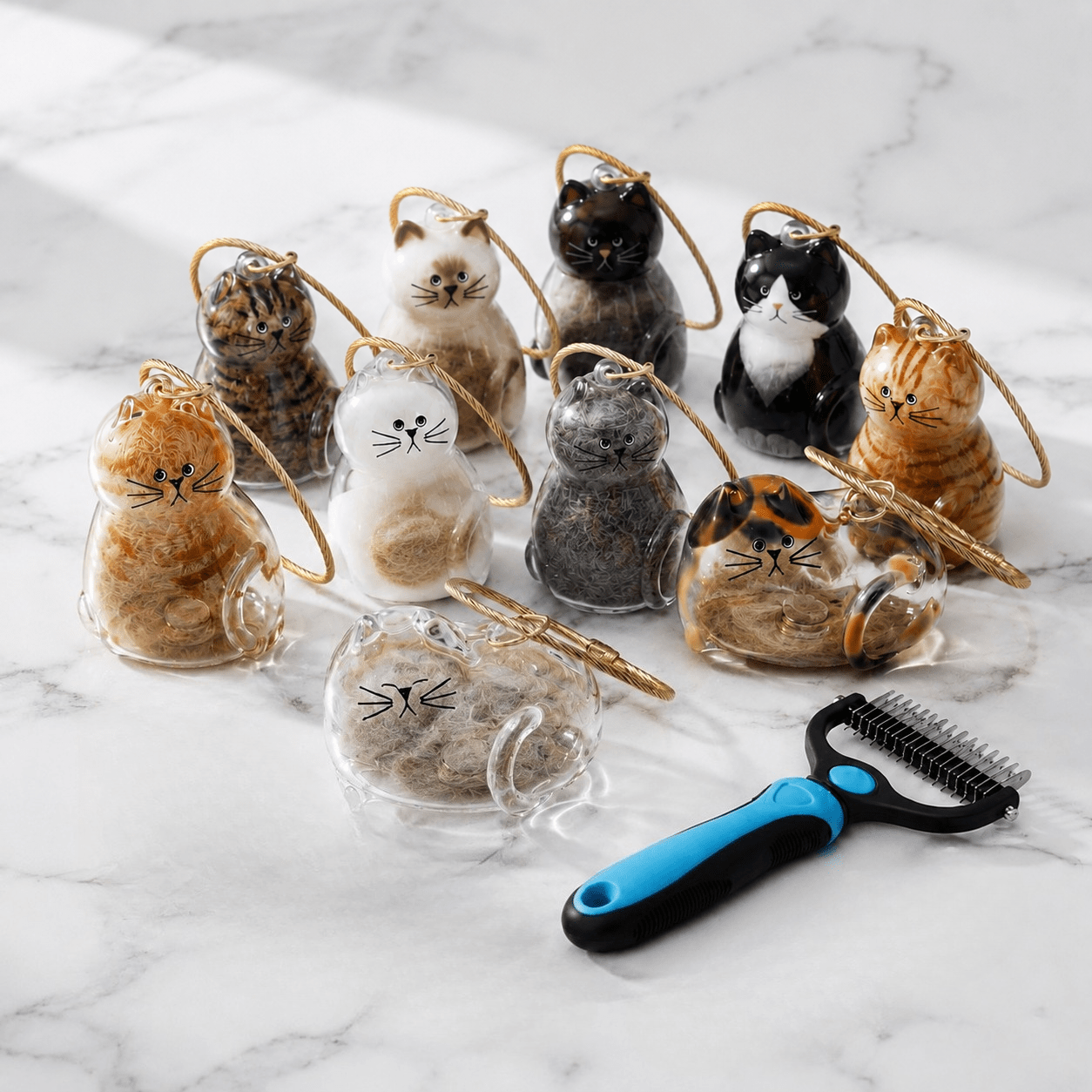 TEMU Boîte de rangement pour poils de chat 10 pièces style transparent avec design capsule de peigne de toilettage pour animaux pour un rangement