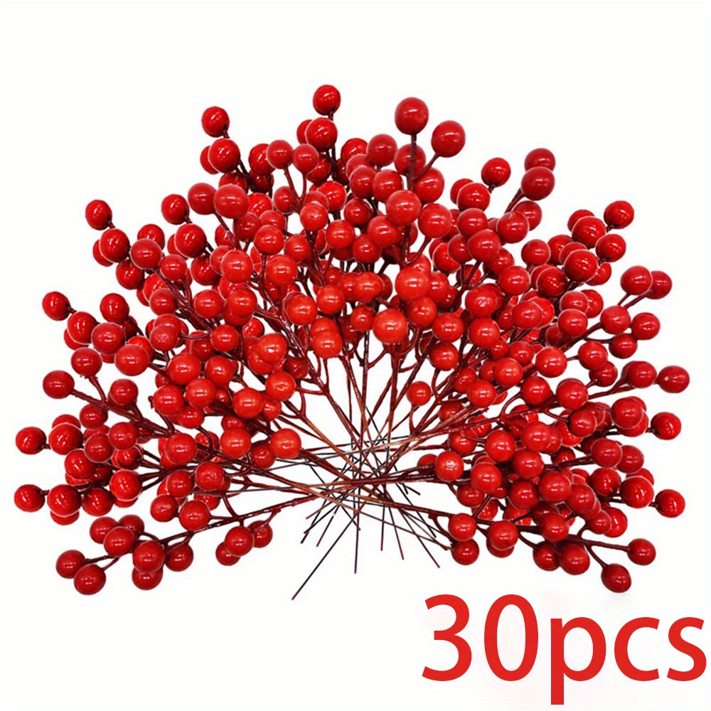 30pcs 7.87" Artificial Stems - Christmas Holly Branches For Decor & Crafts