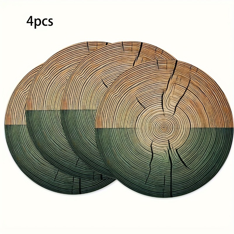 TEMU 4pcs Dining Table Placemat Set, Round Pattern Round Placemats, Seasonal Holiday Decoration Country Retro Washable Round Table Pads