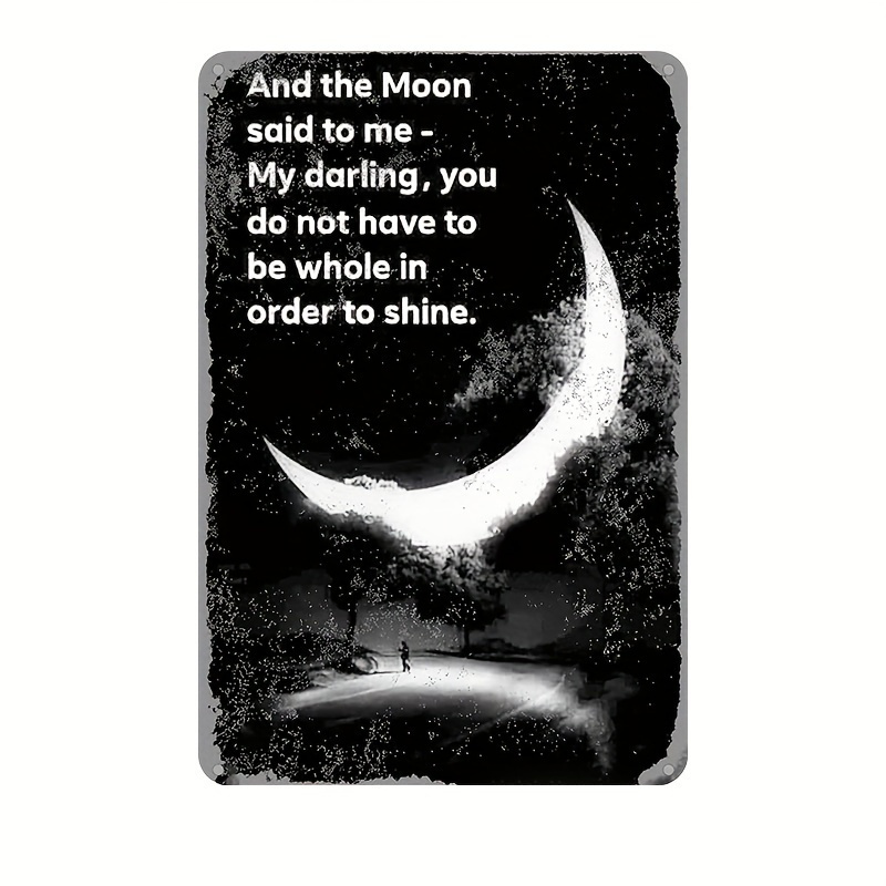 TEMU Vintage Chinese Wall Art Sign With Cursive Moon Quote - 12x8 Inch Rustic Aluminum Frameless Decor, Easy To Hang For Home, Bar, Cafe, Garden