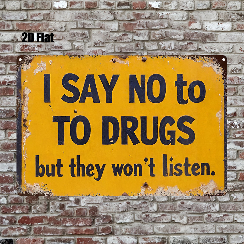 TEMU 2d Flat, 1pc Anti-drug Slogan Wall Hanging - Panel With Black Text On Yellow Background, Contemporary Suitable For Homes, Bars, Cafes, Garages,