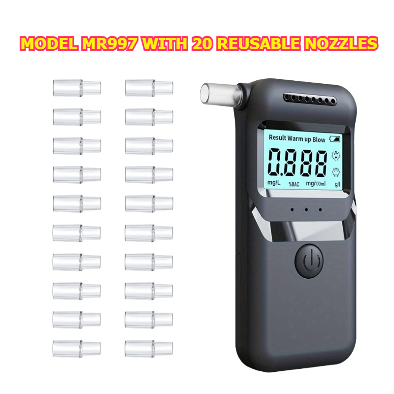Image of 2026 New Model Alcohol Tester Mr997, 20pcs Reusable Blow Tubes Portable Electrochemical Sensor Breathalyzer, Lcd Backlight One-button Operation Fast Reading, Driver Owner Commuter Precise Detection