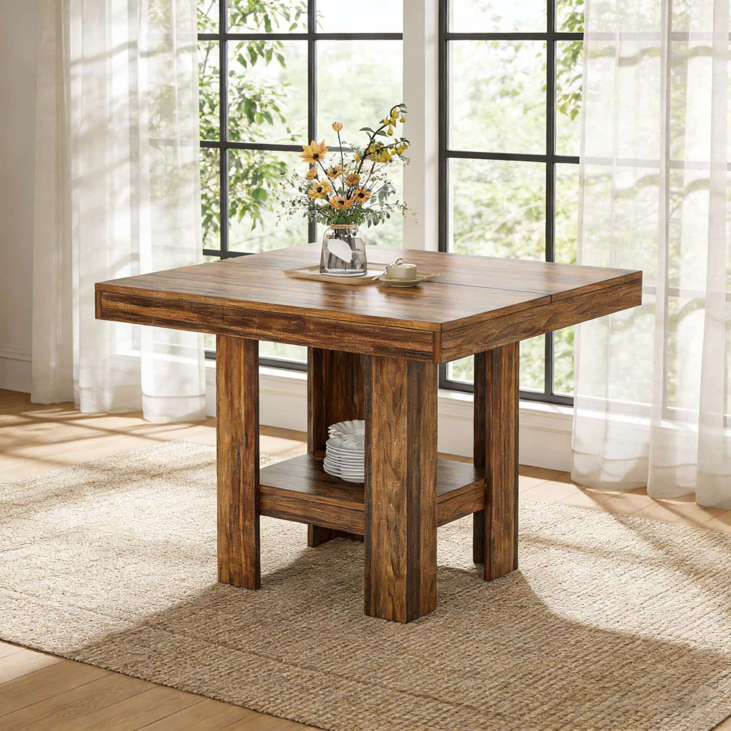 Compact Industrial-style Dining Table Designed For Two, Measuring 80 X 80 X 75 Cm, Suitable For Use In Dining Rooms, Kitchens, And Living Areas, In A Brown End