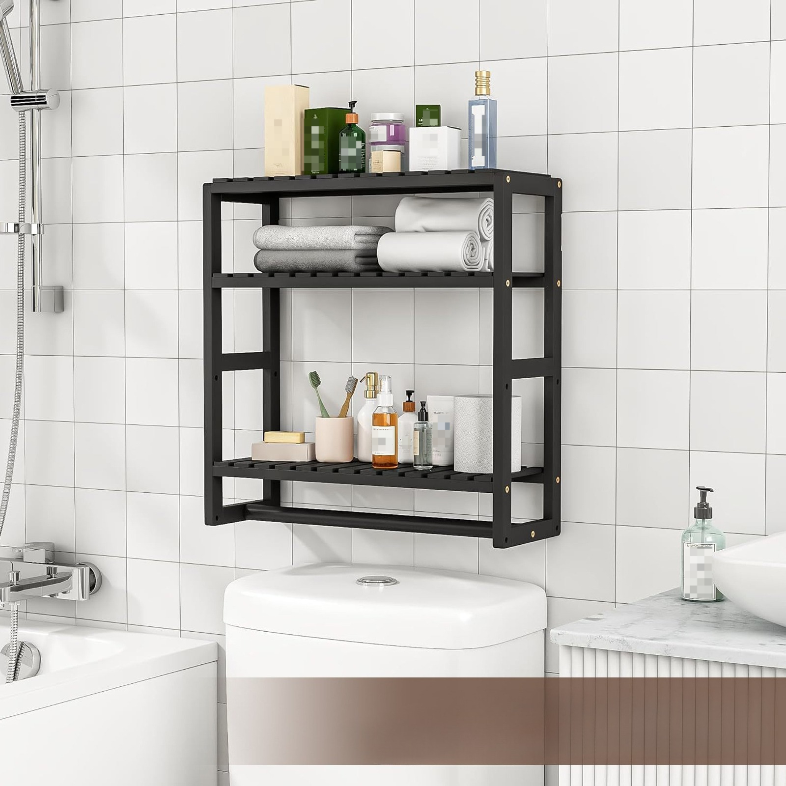 TEMU Bathroom Shelf Storage, Adjustable 3-tiered Shelf, Over Toilet Rack Bathroom Organizer For Space-saving Wall-mounted Stand Used In Living Room
