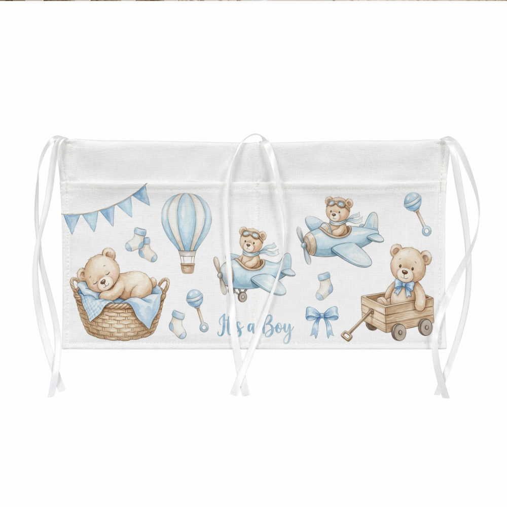 TEMU 1pc Bolso Colgante de 2 Bolsillos con de Acuarela "Es Un Niño" Oso y Avión Aerostático Azul de Organización Multiusos para Puerta, Trasero y