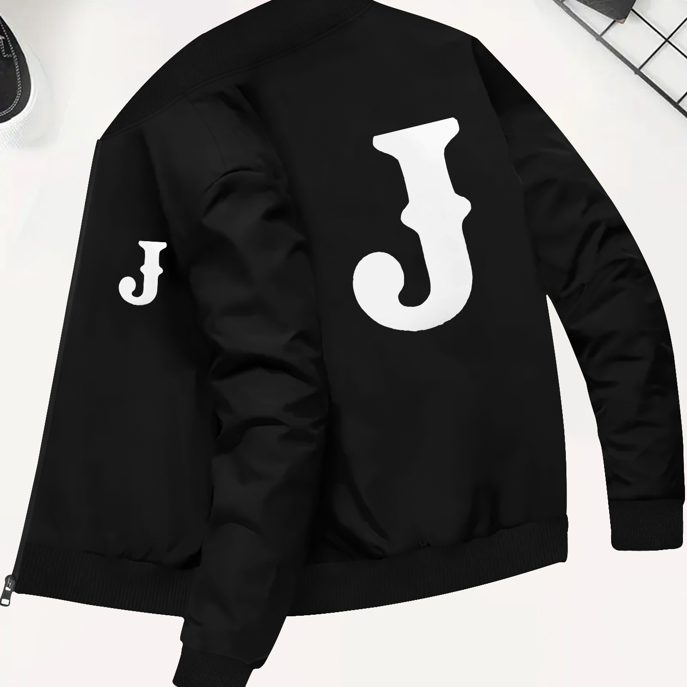 

Men' Jacket With "j" Print - Casual Stand Collar, Zip-up, Long Sleeve Outerwear For Fall/winter, Polyester , Pockets Included