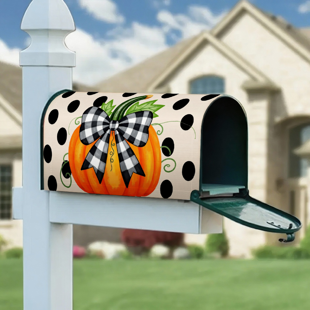 TEMU 1pc Pumpkin Mailbox Cover, Magnetic Standard Size 18" X 21", Autumn Polka Dot Checkered Mailbox Cover, Happy Thanksgiving Decoration, Home