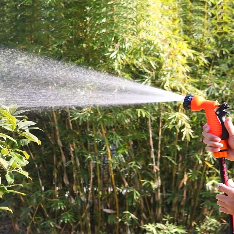 Pistola de agua de jardín de alta presión de 1 pieza con boquilla ajustable, multiusos para riego de jardinería, lavado de coches y limpieza de patio. Diseño duradero y ligero, agarre ergonómico antideslizante naranja y , conexión roscada universal para fácil instalación. Adecuada para diversos