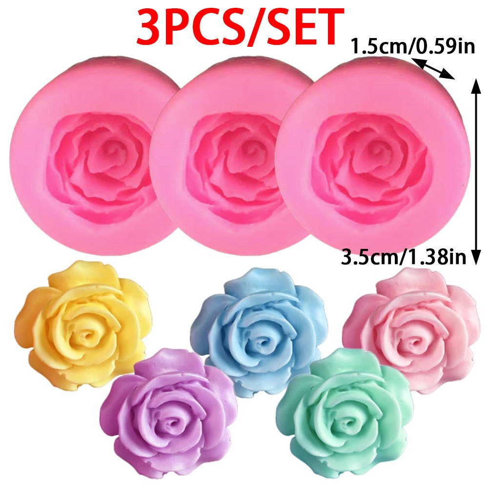 TEMU 3pcs/set 3d Rose Scented Candle Silicone Molds, Relief Petal Shaped Soy Wax Molds, Wedding Party Gift Making Tools