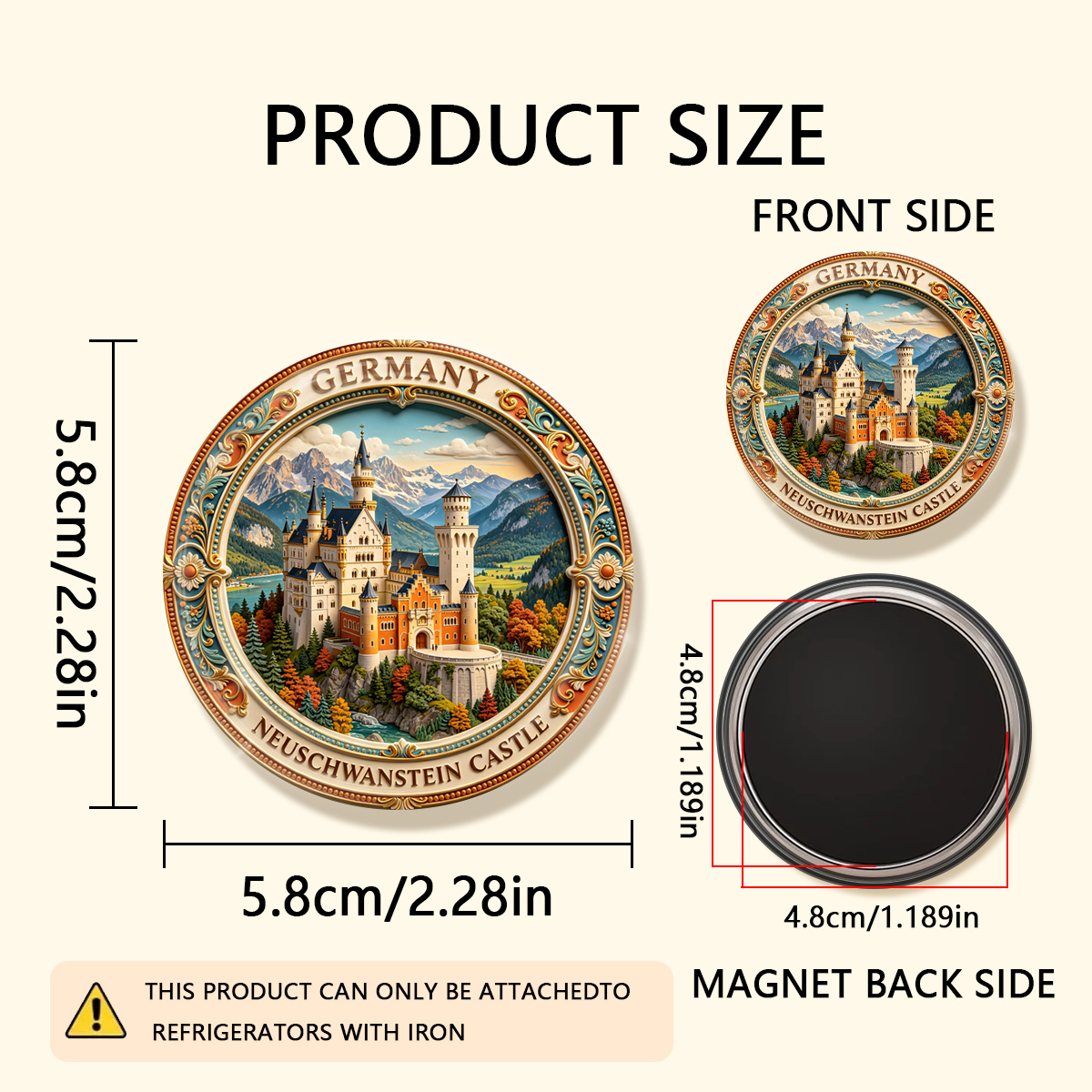 TEMU 1 stuks 2D Platte DUITSLAND KASTEEL Duurzame Ronde Koelkastmagneet, Geschikt voor het Bevestigen van Foto's, Postkaarten, Etc. aan de Koelkast,