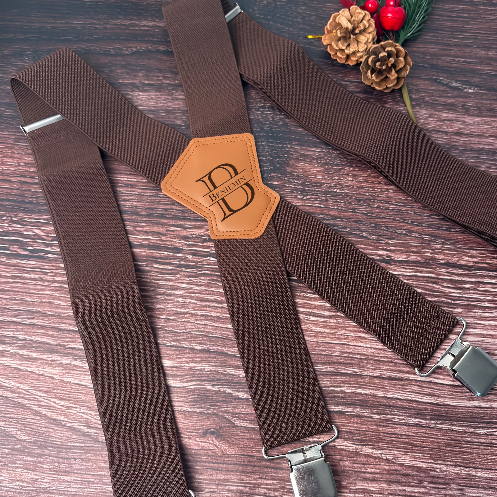 TEMU Custom Personalized Groomsmen Suspenders - Wide Metal Clips Heavy-duty Wedding Formal Accessory, Custom Letters - Ideal Gift For Men, Father's