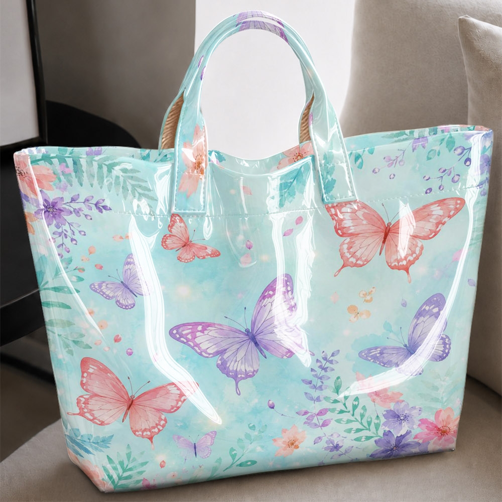 Image of And Floral Print Tote Bag; , Mint- Handbag And Spacious Shopping Bag Suitable For Spring And Summer , Picnics, And Casual