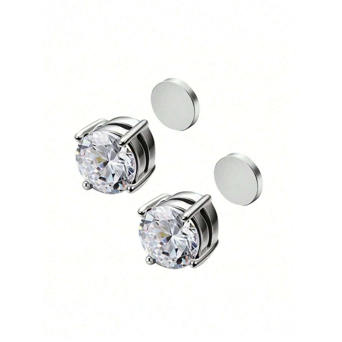 TEMU 1 Pair Of Fashionable Stainless Steel Zirconia Clip-on Earrings, Suitable For Daily Men And Women