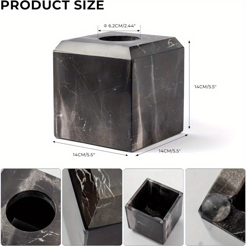 italy natural marble tissue box cover - heavy-duty square marble toilet paper holder with black & white veining, minimalist   for bathroom, living room, bedroom, kitchen, office - durable   decor, easy- , decorative storage organizer (compatible with standard tissues) - heavy-duty round facial holder for minimalist home decor, natural marble texture, sophisticated black & white veining, versatile for any room, stylish and functional accessory, tissue Product details 1