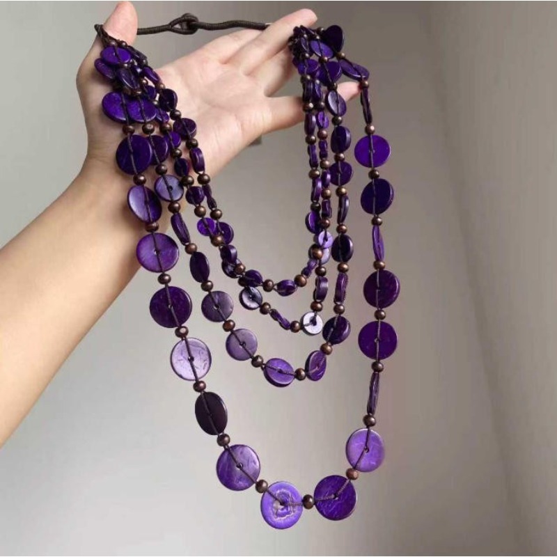 TEMU Un collar de concha en capas con borlas, que encanto femenino, es para un look bohemio se con una falda, ideal alrededor del clavícula.