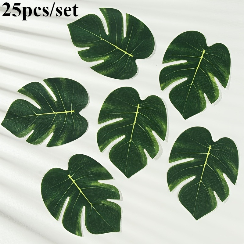 25 Leaf Decorations, Artificial Monstera Leaves, Plastic. For Hawaiian Parties, Jungle Or Beach Themes. Summer Party Table Decoration. No Power Supply Needed