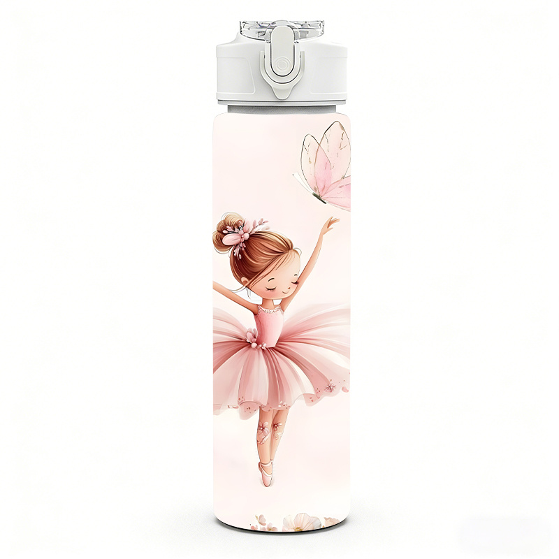 TEMU 1 pz, 750ml (26oz), Borraccia/Bicchiere in Plastica con , Design Elegante Stampato " Ballerina con ", Riutilizzabile, Borraccia/Bicchiere da