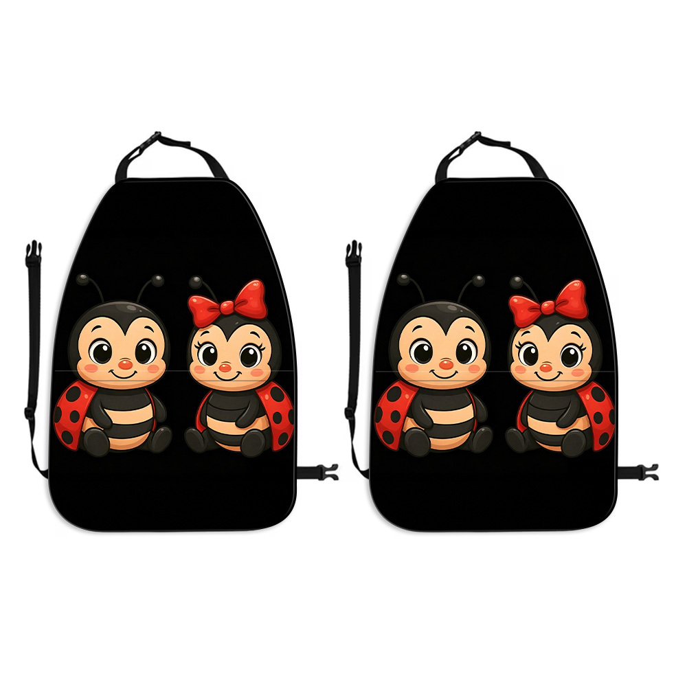 TEMU 2pcs Cartoon Ladybug Printed Car Seat Backrest Covers With Storage Pockets, Universal Car Seat Protection And , Suitable For Family Road Trips