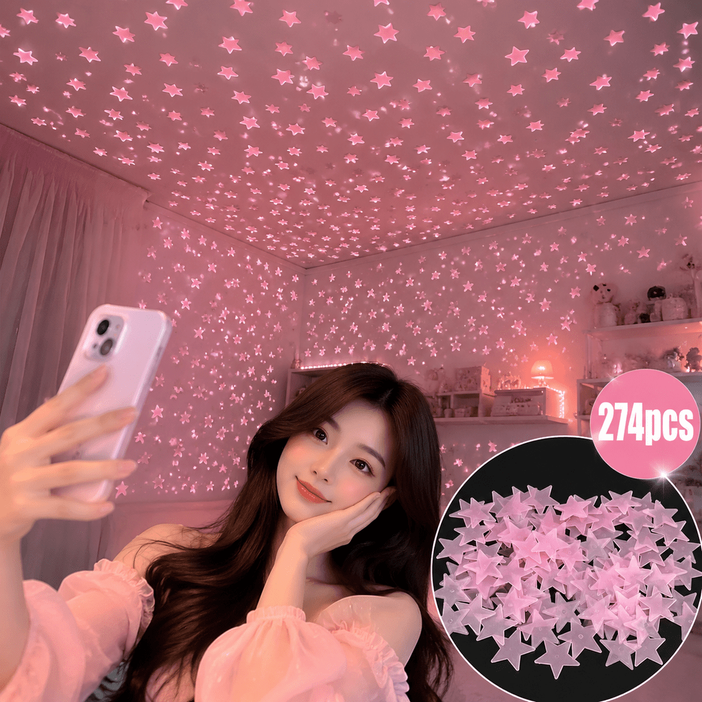 TEMU Around 274pcs Glow In The Dark Pink Stars Decals, Ceiling And Wall Paste Set For Photo Backdrop Styling, Party Accent Wall, Boutique Display