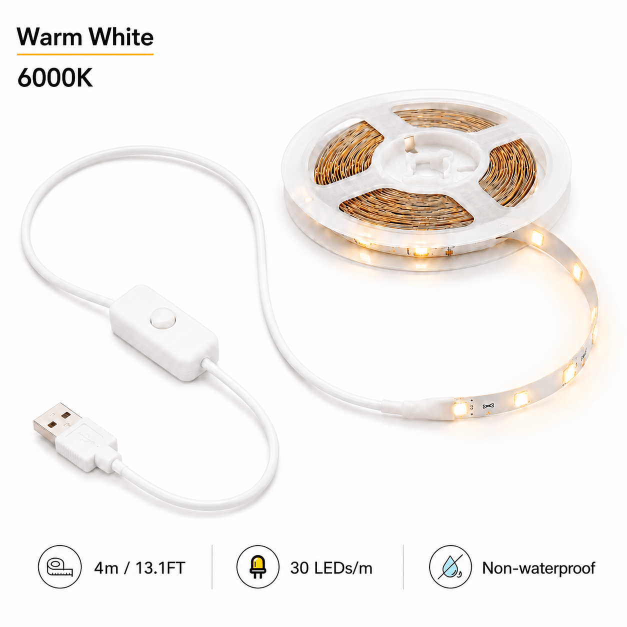 TEMU This Flexible Led Strip Features Button Control, Warm White/white Adjustable Light, And No Battery Needed. Usb Powered Led Light With