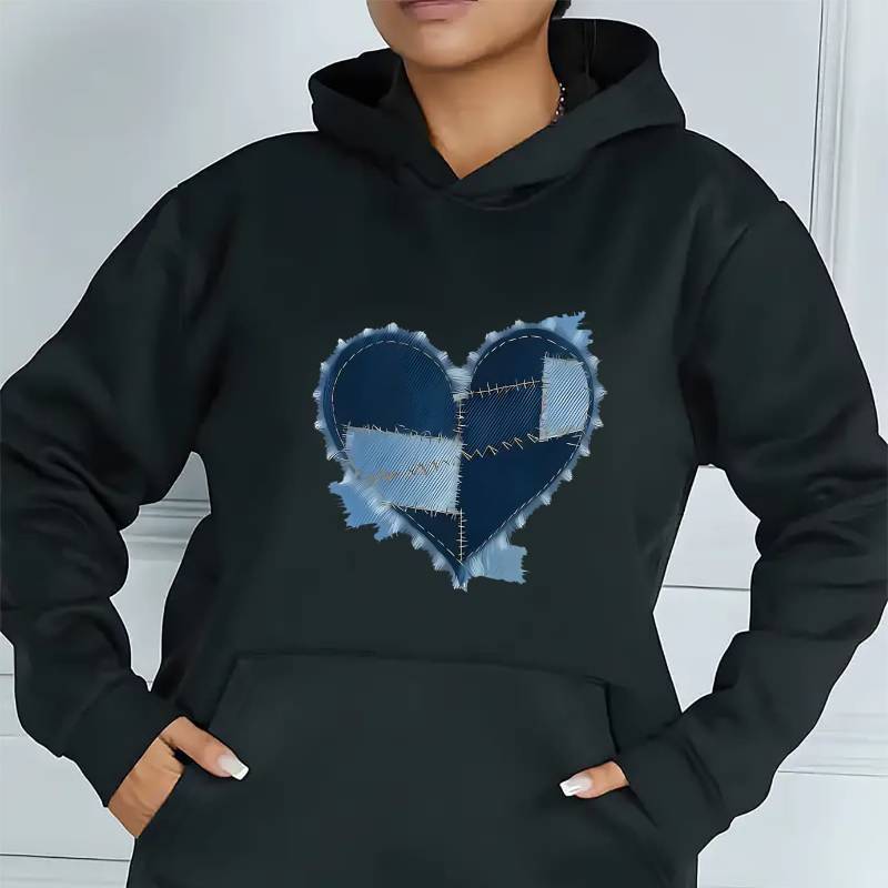 

Cozy Fleece-lined Hoodie Print & Kangaroo Pocket - Women's Casual Pullover, Machine Washable