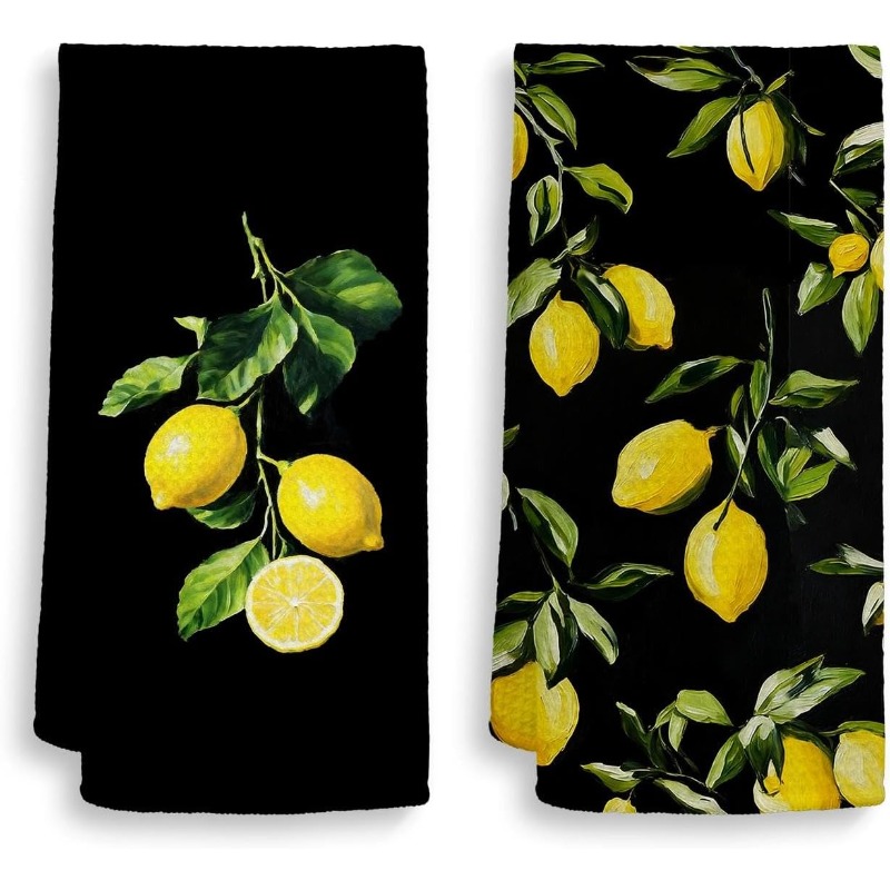 TEMU 2pcs Set, Kitchen Towels, Lemon-themed Gifts For Women, Decorative Kitchen Dish Towels, Summer Fruit Towels For Bathroom Decor, Lemon Bathroom