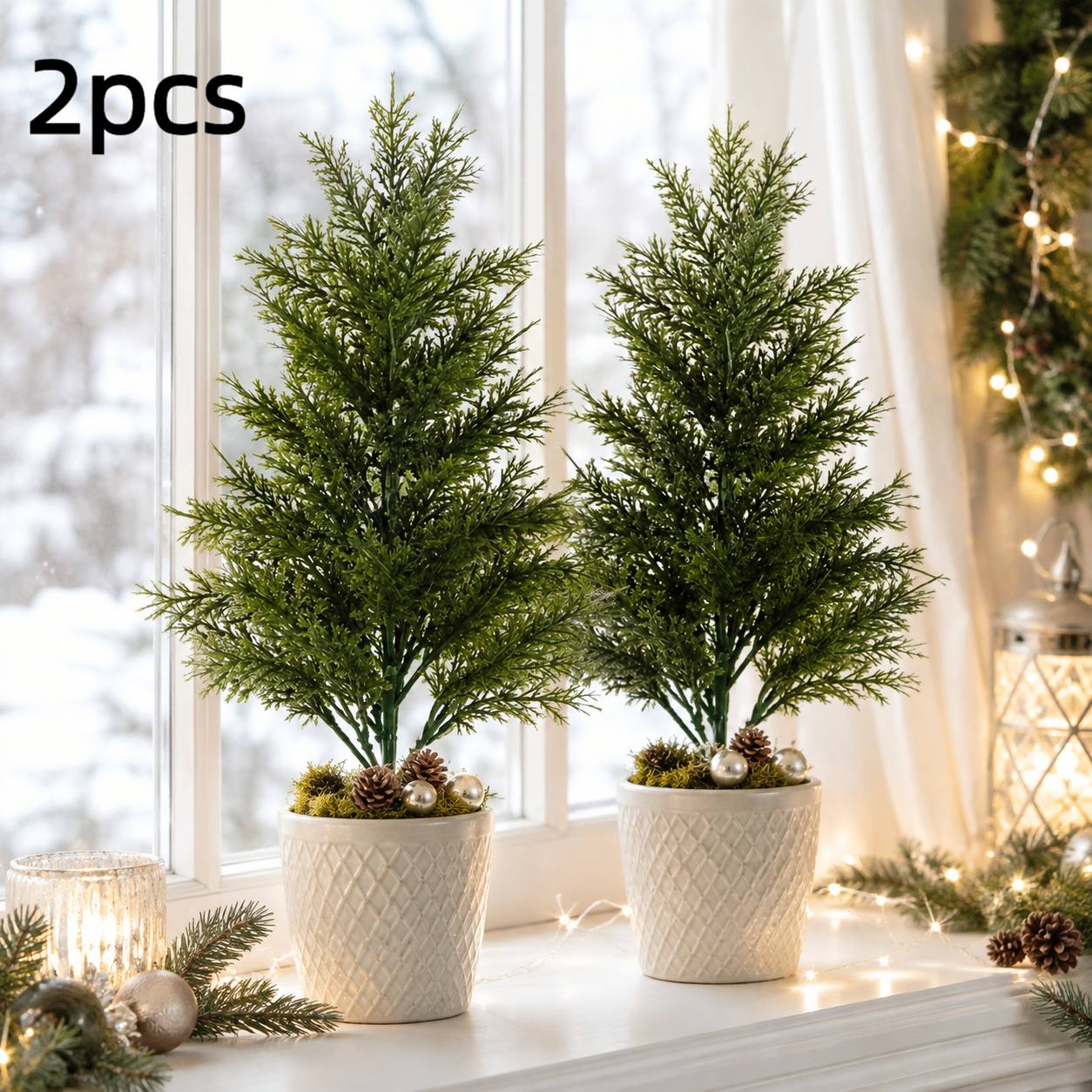 TEMU 2pcs - Nordic Large Realistic Pine Trees Made Of Sun-resistant Material, Outdoor Weatherproof. Realistic Plant Shape Suitable For Garden , Lawn