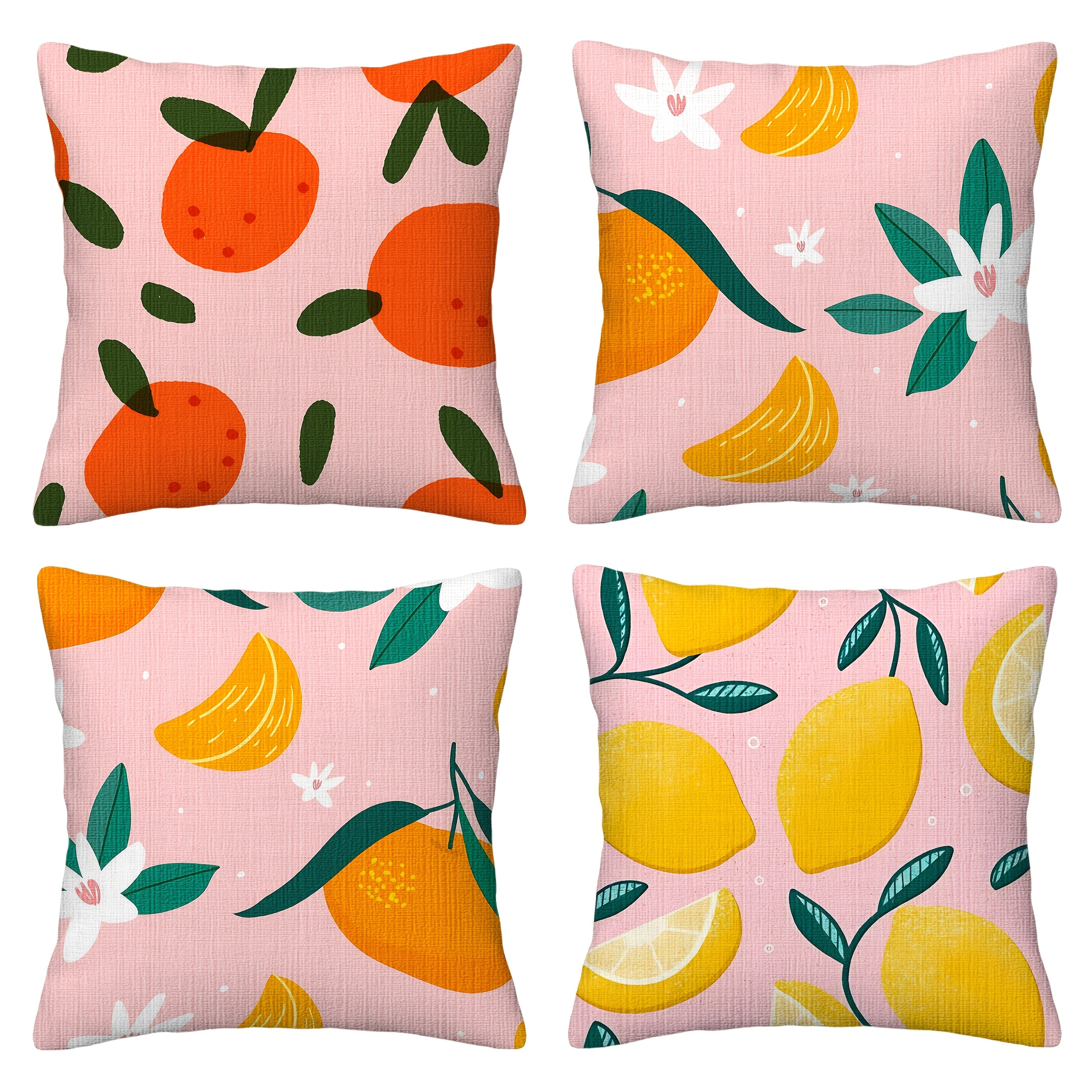E-shop 4er-Set Kissenbezüge mit Sommer-Vibes-Motiv, bunte Fruchtelemente, unverzichtbare Sommer-Kissenhüllen, dekorative Kissenbezüge für Zuhause,