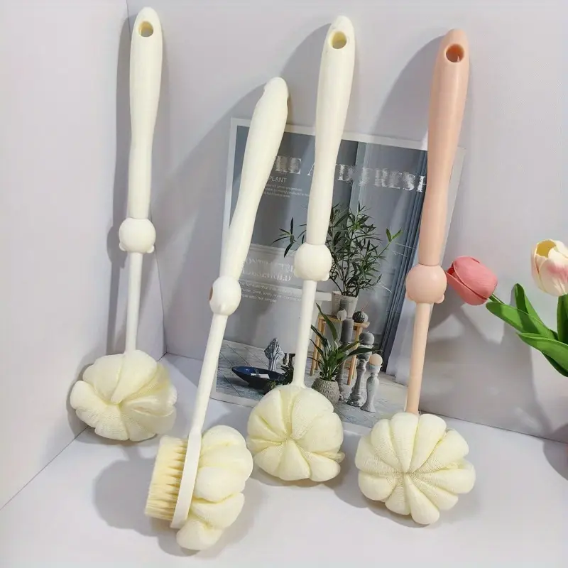 2 in 1 long handle shower brush luffa sponge with bear grip soft dense bristles anti slip hanging design for gentle exfoliating back scrub ergonomic bath shower tool shower accessories bathing accessory bathroom decor body scrubber hygienic material personal hygiene Product details 24